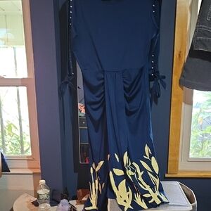Elegant Blue Dress with Leaf Accents NWOT